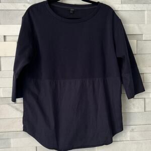 COS Mixed Media Navy Long Sleeve Popover Oversized Crew Shirt  Tail Hem Top S